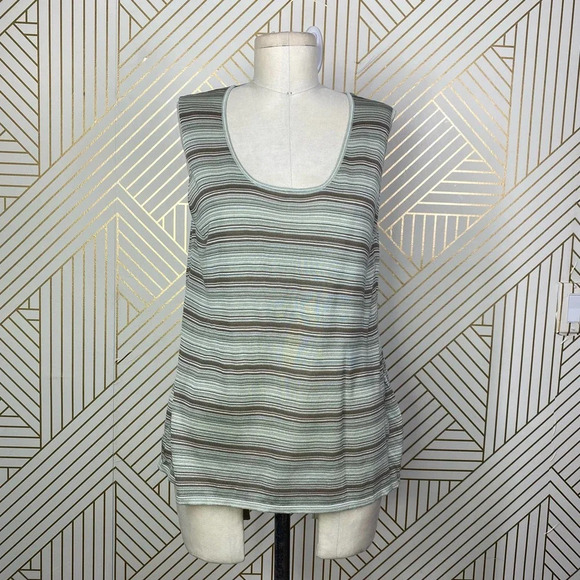 Akris Sweater Tank Top Blouse Shell Sleeveless Knit Stripe Green‎ Brown Size 14 - Picture 1 of 10